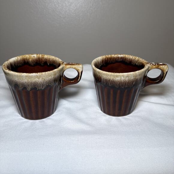 Monmouth Other - VTG Monmouth Brown Pottery Ribbed Stoneware Drip Mug Set Of 2 USA Maple Leaf